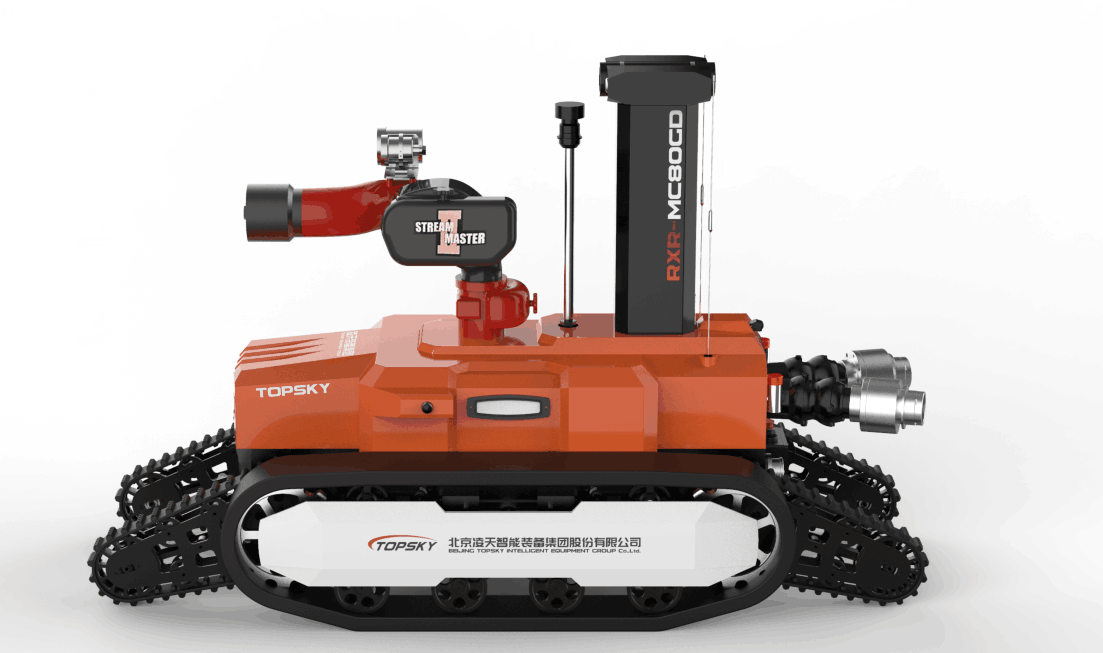 全地形防爆消防滅火偵察機器人【履帶擺臂】  (第2代，升降云臺及氣體二合一探測裝置+語音控制）  RXR-MC80BGD